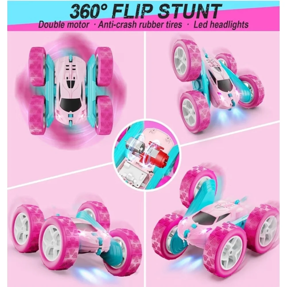 RC Cars Remote Control Car for Girls, 2.4 GHZ Double Sided RC Stunt Car Pink